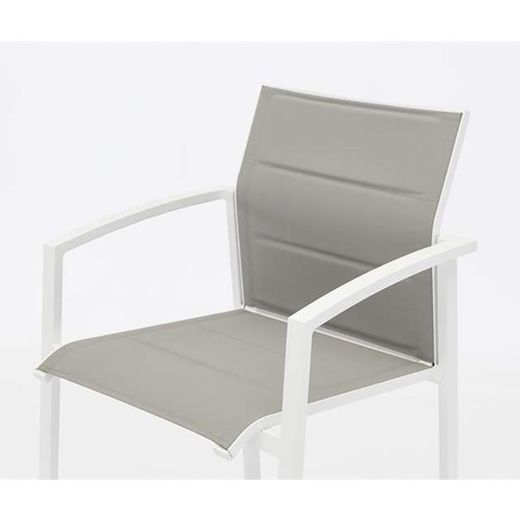 Aluminum, ceramic, and textilene garden dining set in white and gray | Meridian + Orick