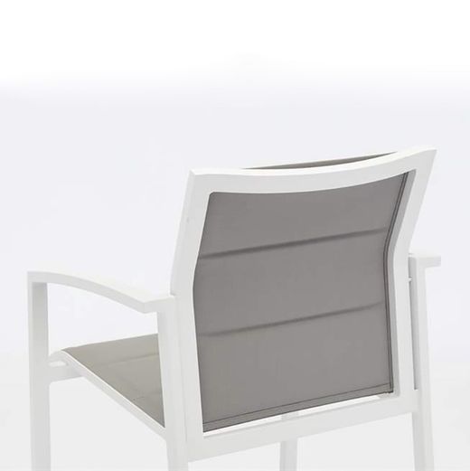 Aluminum, ceramic, and textilene garden dining set in white and gray | Meridian + Orick