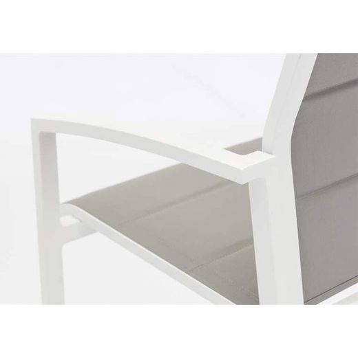 Aluminum, ceramic, and textilene garden dining set in white and gray | Meridian + Orick