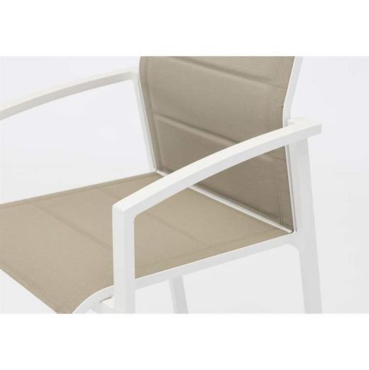 Aluminum and textilene garden dining set in white and taupe | Orick Duo