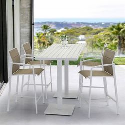 Aluminum and textilene garden dining set in white and taupe | Orick Duo