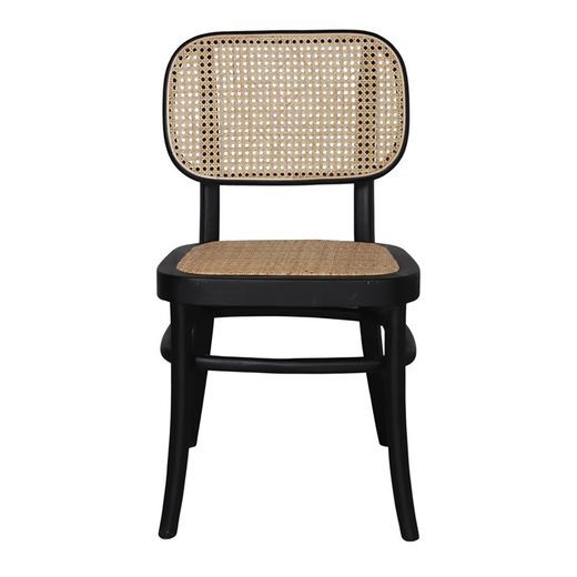 Bianca Wood Chair in Wood and Black Rattan, 45x41x83 cm