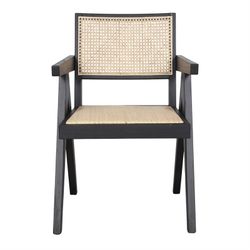 Capitol Birch Wood and Black Rattan Chair, 55x60x85 cm