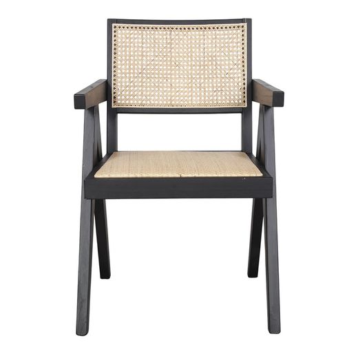 Chaise Capitol en bois de bouleau et rotin noir, 55x60x85 cm