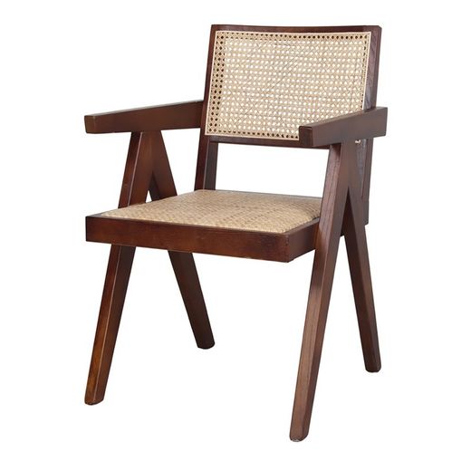 Sedia Capitol in Legno di Olmo e Rattan Naturale, 55x60x85 cm
