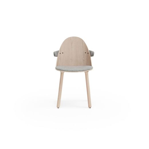 Chair with wooden arms in light natural and grey, 56 x 53.5 x 74.5 cm | Uma