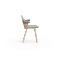 Chair with wooden arms in light natural and grey, 56 x 53.5 x 74.5 cm | Uma