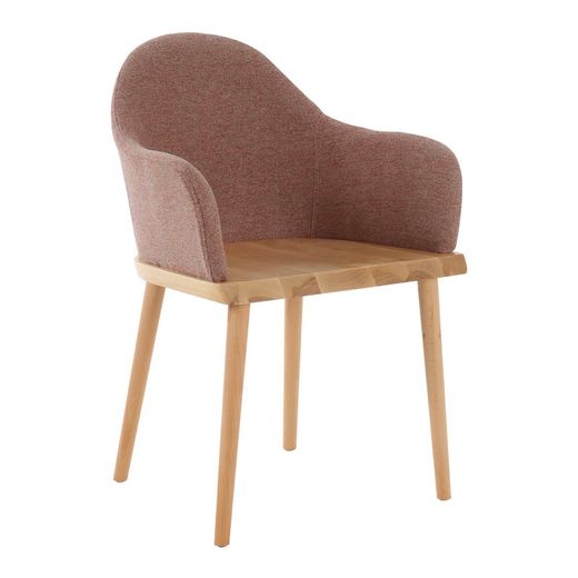 Chair with arms. Ash wood and beige upholstery (57 x 82 x 40.5 cm) | Beksand Linen Series
