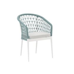 Krzesło ogrodowe z podłokietnikami wykonanymi z aluminium i liny w kolorze białym i turkusowym, 56 x 62 x 81 cm | Nelayan