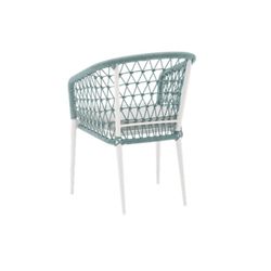 Krzesło ogrodowe z podłokietnikami wykonanymi z aluminium i liny w kolorze białym i turkusowym, 56 x 62 x 81 cm | Nelayan