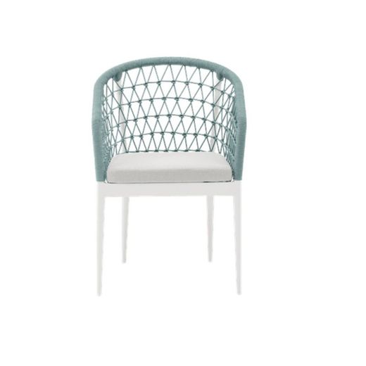 Krzesło ogrodowe z podłokietnikami wykonanymi z aluminium i liny w kolorze białym i turkusowym, 56 x 62 x 81 cm | Nelayan