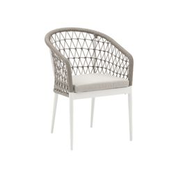 Aluminum, porcelain, and rope garden dining set in white and greige | Nelayan