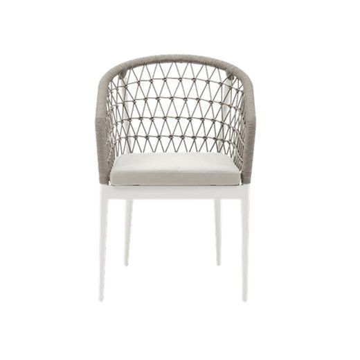 Aluminum, porcelain, and rope garden dining set in white and greige | Nelayan