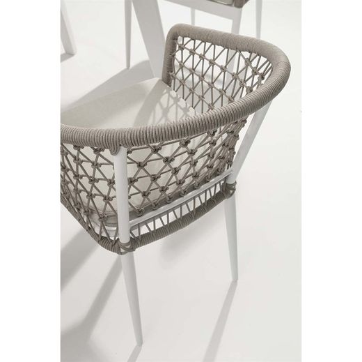Aluminum, porcelain, and rope garden dining set in white and greige | Nelayan