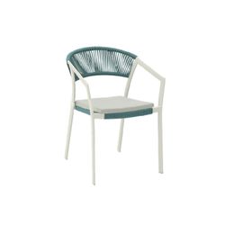 Sedia da giardino con braccioli in alluminio e corda nautica in bianco e acqua, 56 x 61 x 79 cm | Appelton