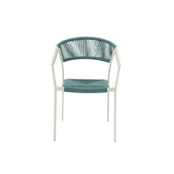 Tuinstoel met armleuningen van aluminium en nautisch touw in wit en aqua, 56 x 61 x 79 cm | Appelton