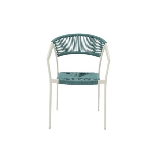 Tuinstoel met armleuningen van aluminium en nautisch touw in wit en aqua, 56 x 61 x 79 cm | Appelton