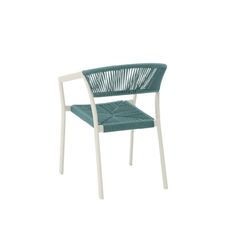 Tuinstoel met armleuningen van aluminium en nautisch touw in wit en aqua, 56 x 61 x 79 cm | Appelton