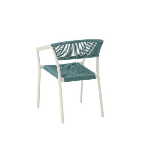 Tuinstoel met armleuningen van aluminium en nautisch touw in wit en aqua, 56 x 61 x 79 cm | Appelton
