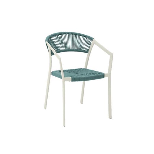 Tuinstoel met armleuningen van aluminium en nautisch touw in wit en aqua, 56 x 61 x 79 cm | Appelton