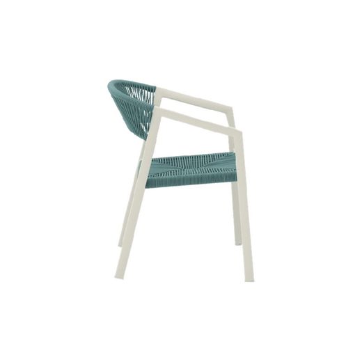 Tuinstoel met armleuningen van aluminium en nautisch touw in wit en aqua, 56 x 61 x 79 cm | Appelton