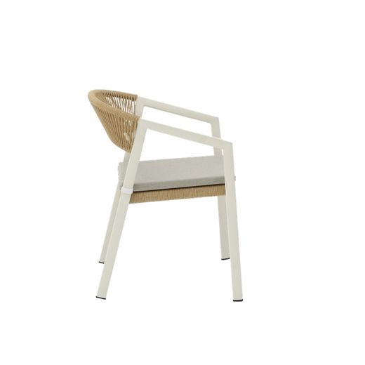 Tuinstoel met armleuningen van aluminium en nautisch touw in wit en naturel, 56 x 61 x 79 cm | Appelton
