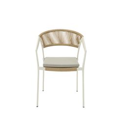 Tuinstoel met armleuningen van aluminium en nautisch touw in wit en naturel, 56 x 61 x 79 cm | Appelton