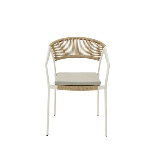 Tuinstoel met armleuningen van aluminium en nautisch touw in wit en naturel, 56 x 61 x 79 cm | Appelton
