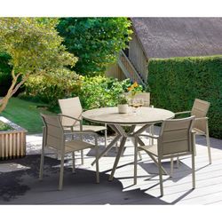 Aluminum, ceramic, and textilene garden dining set in taupe | Orick