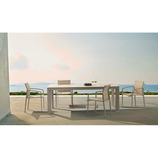 Aluminum, ceramic, and textilene garden dining set in taupe | Orick