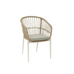 Tuinstoel met armleuningen van aluminium en kunststof vlechtwerk in wit en naturel, 56 x 60 x 81 cm | Richmond