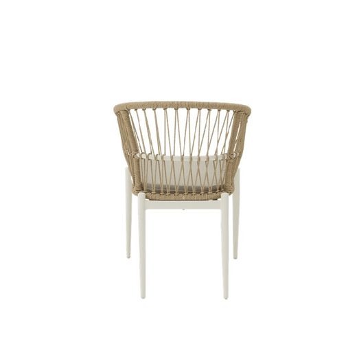 Tuinstoel met armleuningen van aluminium en kunststof vlechtwerk in wit en naturel, 56 x 60 x 81 cm | Richmond