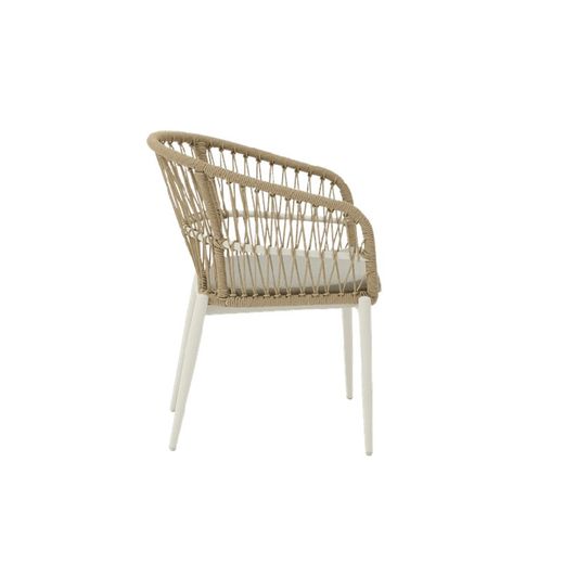 Tuinstoel met armleuningen van aluminium en kunststof vlechtwerk in wit en naturel, 56 x 60 x 81 cm | Richmond