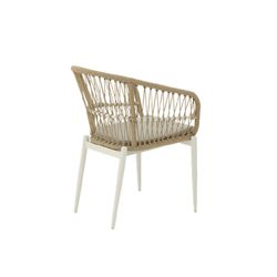 Tuinstoel met armleuningen van aluminium en kunststof vlechtwerk in wit en naturel, 56 x 60 x 81 cm | Richmond