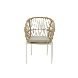 Tuinstoel met armleuningen van aluminium en kunststof vlechtwerk in wit en naturel, 56 x 60 x 81 cm | Richmond