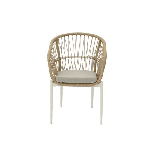 Tuinstoel met armleuningen van aluminium en kunststof vlechtwerk in wit en naturel, 56 x 60 x 81 cm | Richmond