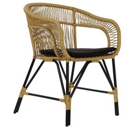 Chaise avec coussin en rotin synthétique et métal beige/noir, 51x61x81cm