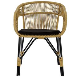 Chaise avec coussin en rotin synthétique et métal beige/noir, 51x61x81cm