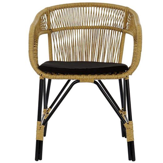 Chaise avec coussin en rotin synthétique et métal beige/noir, 51x61x81cm
