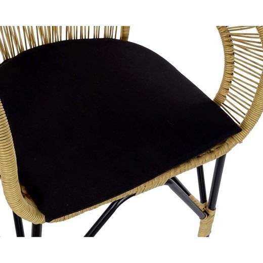Chaise avec coussin en rotin synthétique et métal beige/noir, 51x61x81cm