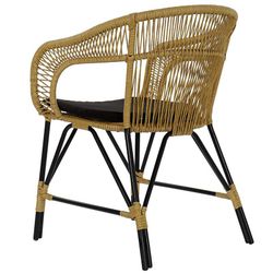 Chaise avec coussin en rotin synthétique et métal beige/noir, 51x61x81cm