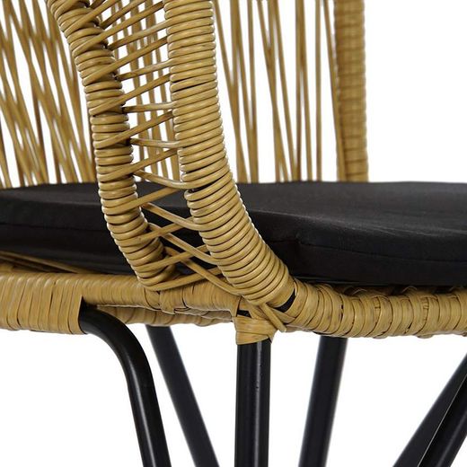 Chaise avec coussin en rotin synthétique et métal beige/noir, 51x61x81cm
