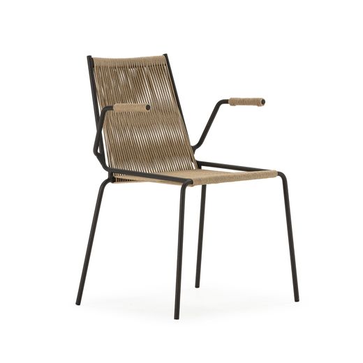 Silla con reposabrazos de cuerda y metal en crema, 55 x 57 x 82 cm | Emily