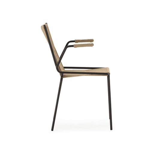 Chair with rope and metal armrests in cream, 55 x 57 x 82 cm | Emily