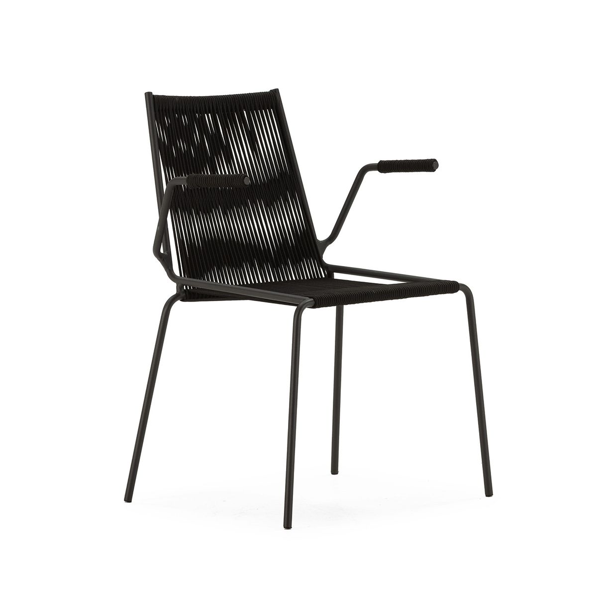 Silla con reposabrazos de cuerda y metal en negro, 55 x 57 x 82 cm | Emily