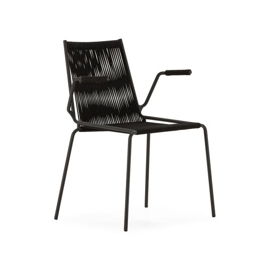 Silla con reposabrazos de cuerda y metal en negro, 55 x 57 x 82 cm | Emily