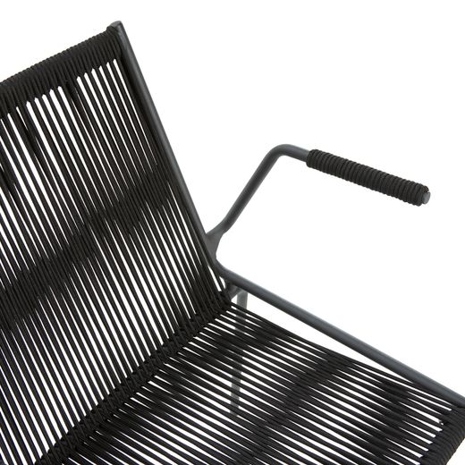 Chair with rope and metal armrests in black, 55 x 57 x 82 cm | Emily