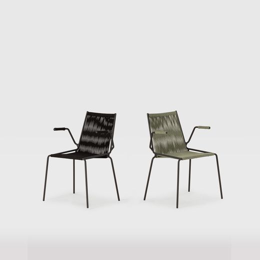 Chair with rope and metal armrests in black, 55 x 57 x 82 cm | Emily
