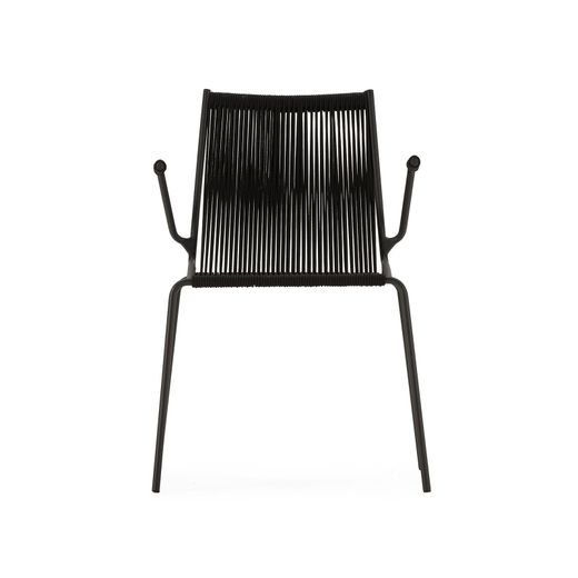 Chair with rope and metal armrests in black, 55 x 57 x 82 cm | Emily