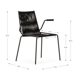 Chair with rope and metal armrests in black, 55 x 57 x 82 cm | Emily